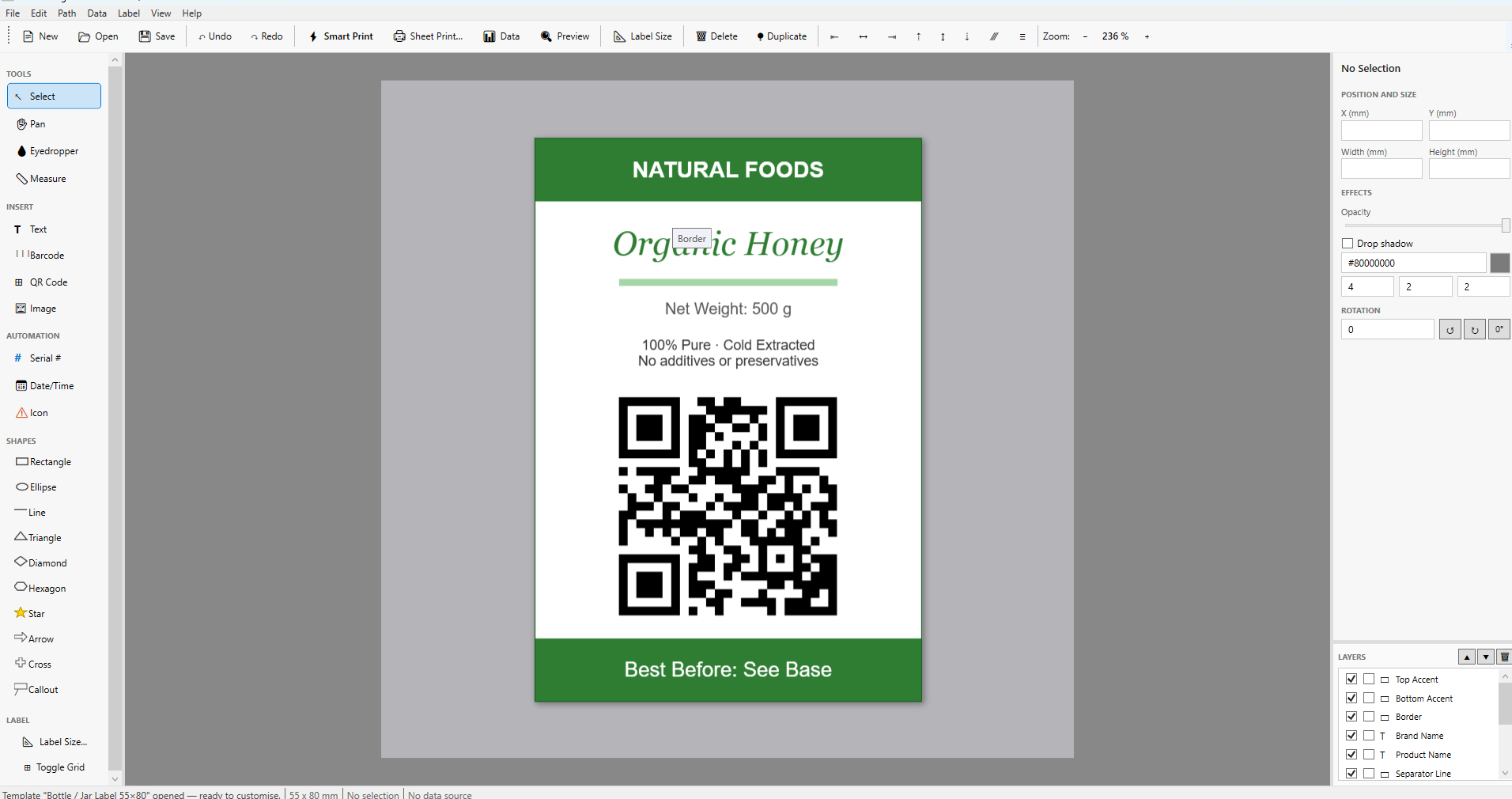 Bottle & jar labels template in LABEL DESIGNER PRO