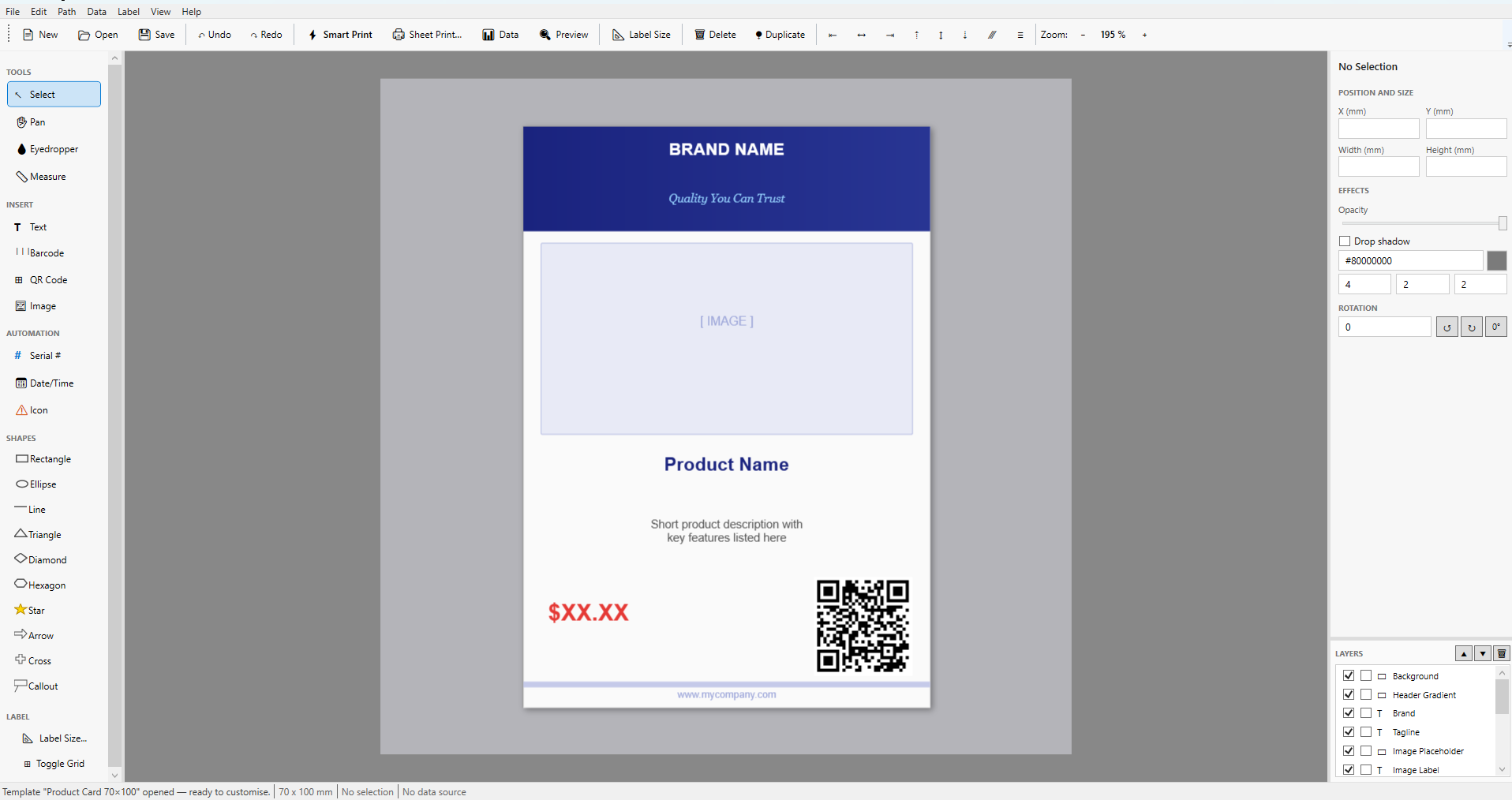 Product cards template in LABEL DESIGNER PRO