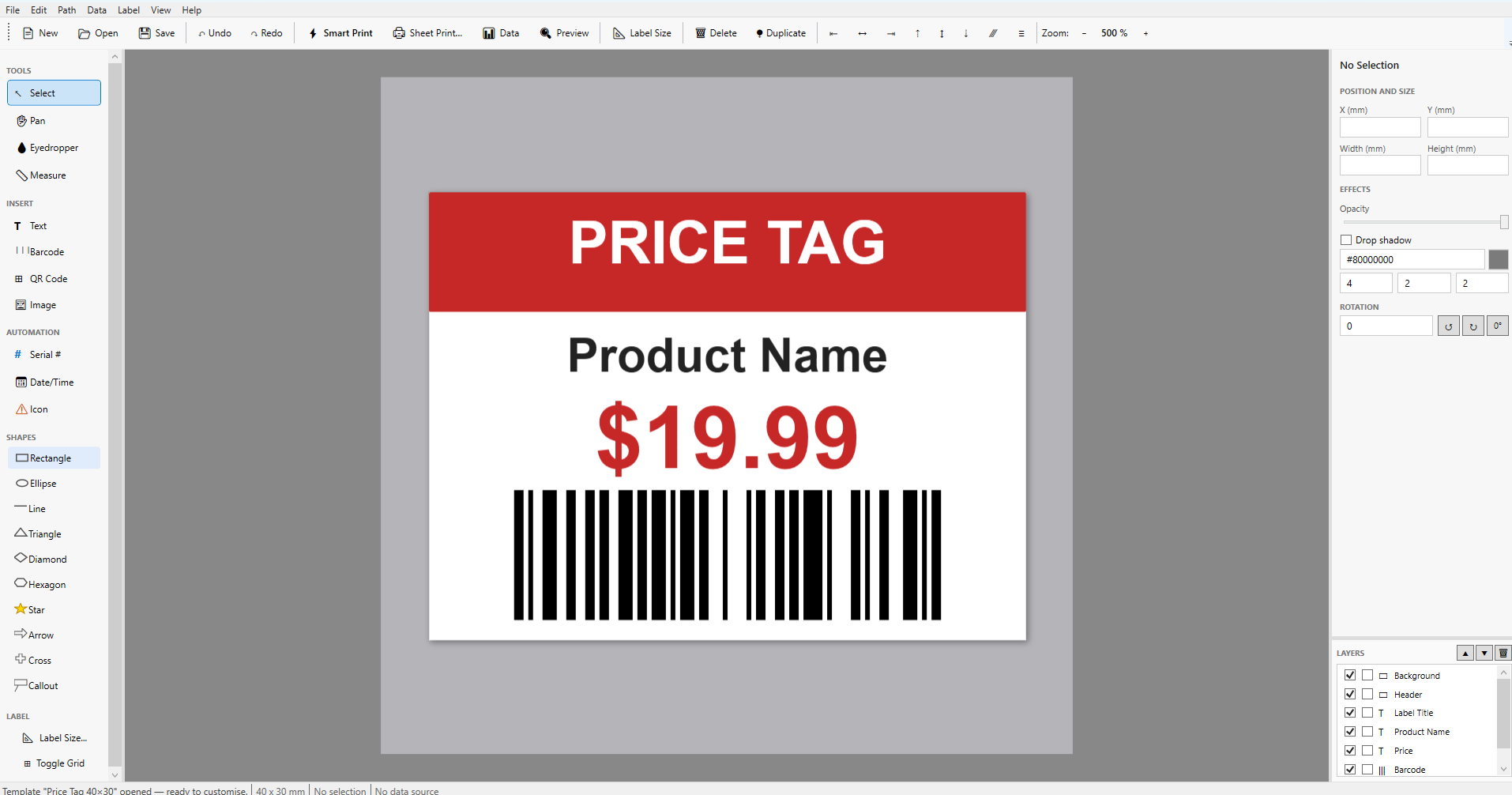 Price tags template in LABEL DESIGNER PRO